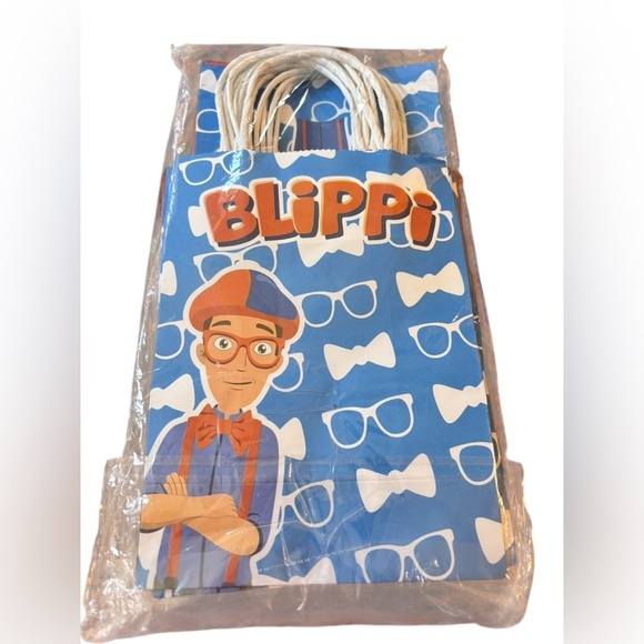 Blippi Birthday Treat Bags Double Handles Heavy Construction 16 Pc Red Blue - Picture 1 of 3